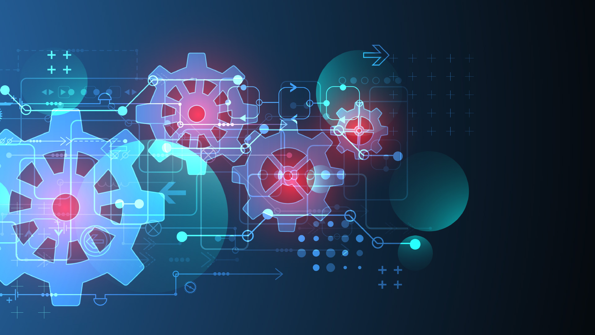Abstract illustration of interconnected gears and digital workflow icons representing COI tracking and prequalification software integrations.
